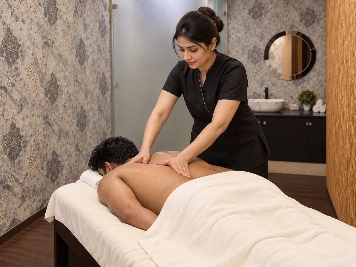 Kneading and palm contact during a Balinese-style massage